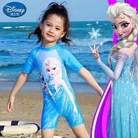 Disney 迪士尼 儿童泳衣女 迪士尼冰雪奇缘系列 女童连体泳装冲浪服SPF10010B 蓝色 110