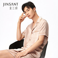 JINSANTA 金三塔 爸爸礼物 100%桑蚕丝丝滑真丝男士短袖短裤两件套宽松睡衣