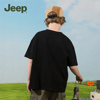 Jeep童装儿童T恤2024夏季短袖纯棉女童男童宽松休闲上衣 黑色 170cm