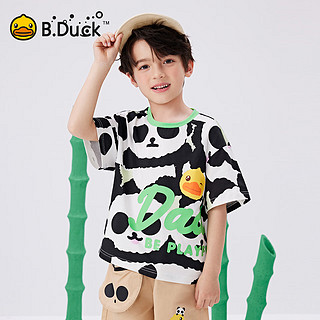 B.Duck【熊猫DADA】小黄鸭童装儿童纯棉短袖T恤2024款夏装男童上衣 波光绿（BF2501096） 105cm