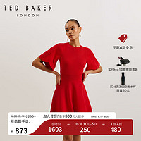 TED BAKER 2024春季女士荷叶袖罗纹针织连衣裙274469 红色 3