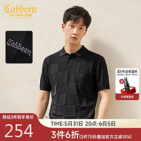 Cabbeen 卡宾 男装棋盘格提花T恤2023夏线衫短袖舒适 煤黑色 XXL