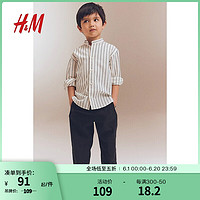 H&M童装男童衬衫2024夏中式领棉质衬衫 白色/条纹 110/56 3-4Y