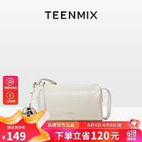 TEENMIX 天美意 女包牛皮圆筒包时尚鳗鱼纹斜挎包女士轻奢铃铛包包