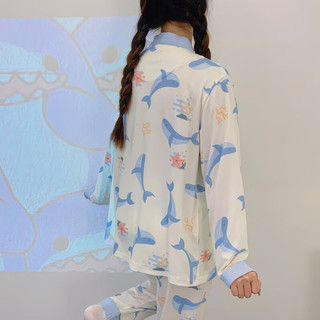 婧麒（JOYNCLEON）月子服春夏产后喂奶家居服休闲开衫睡衣套装 海底小鲸鱼Jyz112019 L码