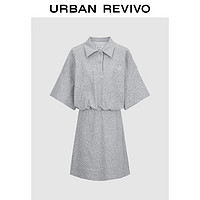 URBAN REVIVO UR2024春季新款女装休闲学院风休闲刺绣短款倒T型连衣裙UWU740019 浅灰 L