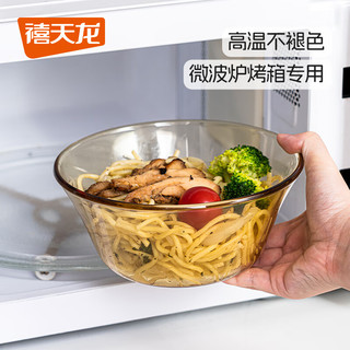 禧天龙高硼硅玻璃碗耐热玻璃沙拉水果汤碗加厚泡面碗和面玻璃盆 800ml圆形玻璃碗-小号