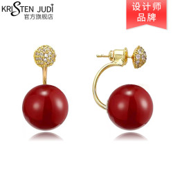 【省70元】kristen judi时尚饰品_kristen judi 红色珍珠耳环 925银针
