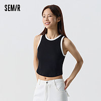 Semir 森马 背心女短款撞色叠穿小个子2024春季新款圆领紧身针织上衣百搭