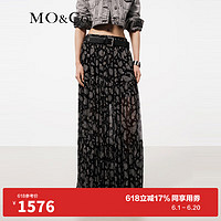 MO&Co.2024夏佩斯里花纹顺纡绉雪纺高腰塔裙半身裙MBD2SKT059 黑底白花色 M/165