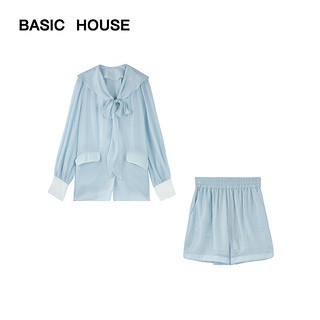 BASIC HOUSE/百家好小众独特别致上衣女夏季时尚短裤套装 蓝色 M