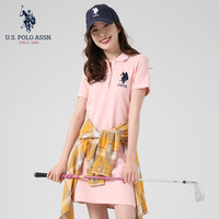 美国马球协会 U.S. POLO ASSN.保罗POLO衫女夏季中长款修身多色简约短袖上衣 少女粉 L