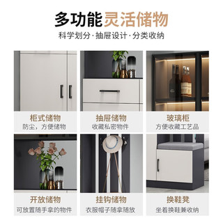 诺曼图实木鞋柜家用门口一体靠墙进门客厅鞋柜坐凳衣帽架一体玄关隔断柜 140cm暖白-全实木【玻璃门】 实木生态板