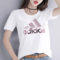 adidas 阿迪达斯 短袖女2024夏季新款官网正品修身显瘦休闲运动半袖T恤女