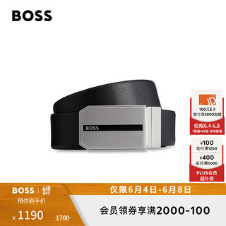 BOSS男士针扣加牌扣两面用皮革腰带 004-黑色 EU:ONESI