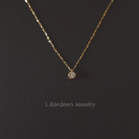 L.Bardeen18k金黄金10分20分钻石项链女轻奢真金锁骨链吊坠520 15分钻加长款40+3cm