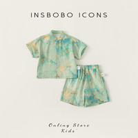 insbobo 新中式唐装连衣裙 绿色套装 女童夏装