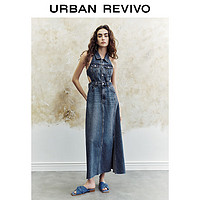 URBAN REVIVO UR2024夏季新款女装时髦设计感解构镂空牛仔连衣裙UWH840093 蓝色 M