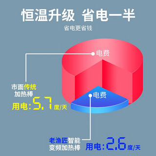 老漁匠自动恒温变频绝缘石英加热棒鱼缸加温棒加热器恒超温保护离水断电 【防煮鱼50w】适合30-40cm鱼缸