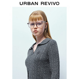 URBAN REVIVO UR2024春季女韩系学院风肌理感刺绣Polo领针织衫UWU940074 中灰 S