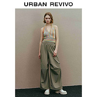 URBAN REVIVO UR2024春季新款女挂脖设计感油画风短款针织背心