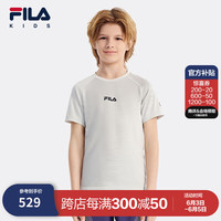 FILA斐乐儿童毛衫2024秋季新款中大童透气短袖男童运动跑步T恤潮 玉石白-FWT 1