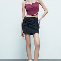 URBAN REVIVO 女装潮流休闲辣妹叠层褶皱短款半裙UWV540036 藏青 XXS