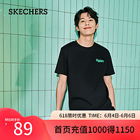 SKECHERS 斯凯奇 男女同款新品圆领T恤时尚休闲运动吸湿速干短袖L224U080 碳黑/0018