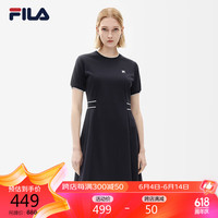 FILA 斐乐官方女子连衣裙2023夏季优雅休闲针织圆领短袖连身裙