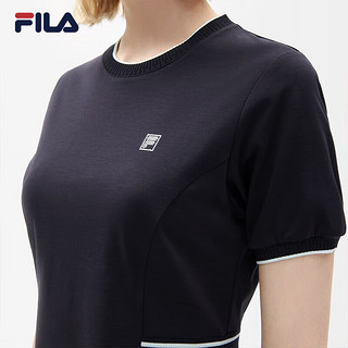 FILA 斐乐女子连衣裙季优雅休闲针织圆领短袖连身裙 160/80A/S