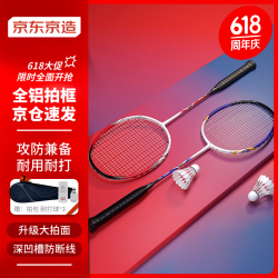 京东京造 羽毛球拍全铝拍身2支装含羽毛球训练比赛深凹槽羽拍