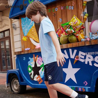 匡威（Converse）儿童套装T恤短袖短裤速干套装2024夏季中大童男女童两件套套装 天空蓝 120/60