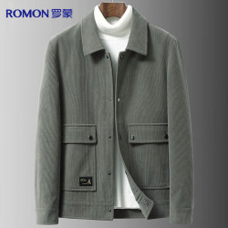 romon罗蒙夹克男士春秋外套翻领纯色商务休闲衣服茄克衫修身青中年
