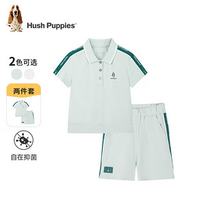 暇步士（Hush Puppies）童装儿童套装2024夏装女童短袖POLO衫短裤套装呵护抑菌舒适 本白 130cm