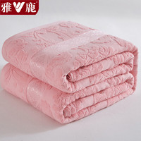 雅鹿纯棉夏季办公居家午睡毛毯单双人宿舍家用毛巾被可水洗盖毯薄被子 欧雅豆沙色【全棉提花柔顺亲肤】 200*230cm【单盖毯】