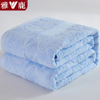 雅鹿纯棉夏季办公居家午睡毛毯单双人宿舍家用毛巾被可水洗盖毯薄被子 欧雅浅蓝【全棉提花 柔顺亲肤】 180*220cm【单盖毯】
