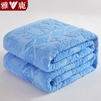 雅鹿纯棉夏季办公居家午睡毛毯单双人宿舍家用毛巾被可水洗盖毯薄被子 欧雅深蓝【全棉提花 柔顺亲肤】 150*200cm【单盖毯】