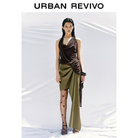 URBAN REVIVO 女士褶皱飘带半裙UWA540005 咖棕 S