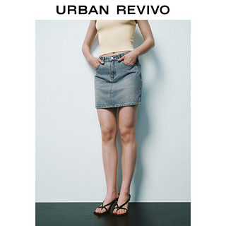 URBAN REVIVO 女士时髦复古水洗链条短款牛仔半裙 UWG840197 浅蓝 L