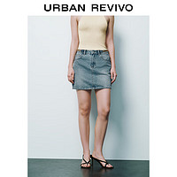 URBAN REVIVO 女士时髦复古水洗链条短款牛仔半裙 UWG840197 浅蓝 XS