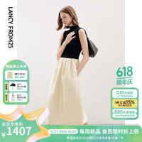 朗姿设计感法式拼接无袖针织裙子女2024秋季新款气质高级感连衣裙 夜幕黑色