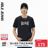 ABLE JEANS春夏字母logo水洗男款短袖T恤夏781131 黑色 XXL