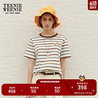 Teenie Weenie小熊女装2024夏装时髦条纹撞色短袖T恤上衣内搭 蓝色 160/S