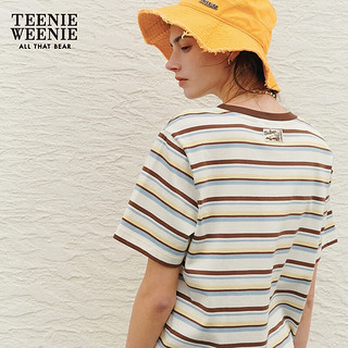 Teenie Weenie小熊女装2024夏装时髦条纹撞色短袖T恤上衣内搭 蓝色 155/XS