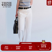 Teenie Weenie小熊2024年夏季新款高腰长裤休闲裤阔腿裤白色裤子女 白色 1