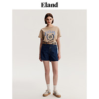 E·LAND 衣恋 Eland衣恋短袖t恤女夏季学院风柯基印花圆领短袖上衣