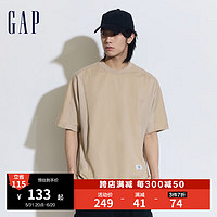 Gap 盖璞 男女装2024夏季新款水洗棉拼接网眼圆领短袖T恤宽松上衣877416 浅卡其 175/96A(L)亚洲尺码