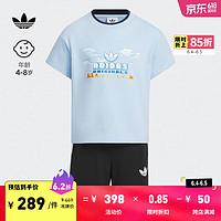 adidas印花纯棉运动短袖套装男小童夏季阿迪达斯三叶草 粉蓝/黑色 122CM