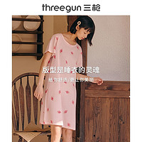 THREEGUN 三枪 睡裙女士春夏纯棉印花可爱休闲宽松居家睡衣家居裙薄款可外穿 粉草莓 165(L)