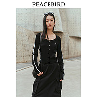 PEACEBIRD 太平鸟 大U领长袖T恤春修身短款